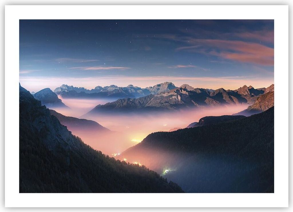 Poster - Poster ohne Rahmen - Berge Wolken Nebel - 70x50 cm - Wand Bild - Wanddeko - Wandbilder - Kunstposter - Wandposter - Bilder - Kunstdruck - ...