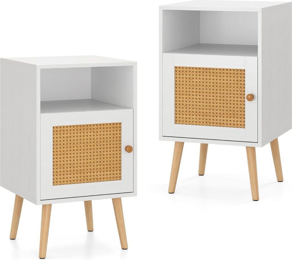 Rattan-Nachttisch mit Stauraum, offenem Fach und Tür, 2-teilig
