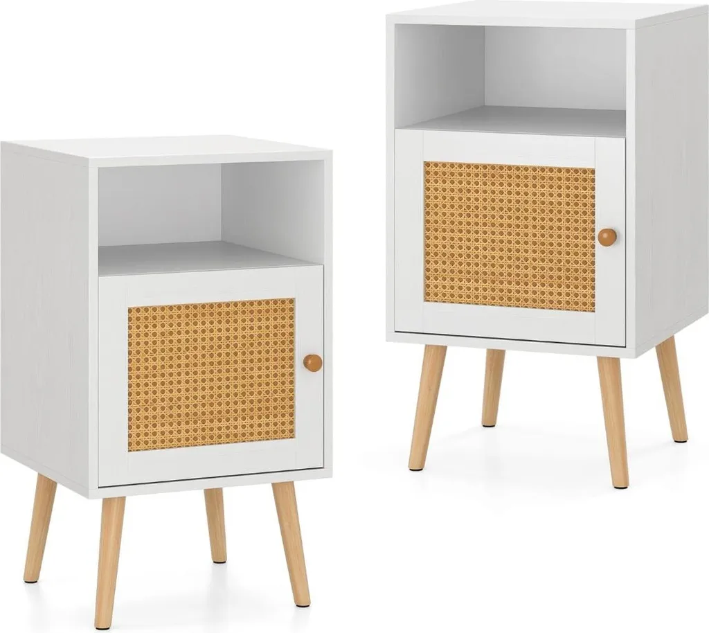 Meuble de Chevet Gain de Place avec Porte en Rotin pour Chambre, x2