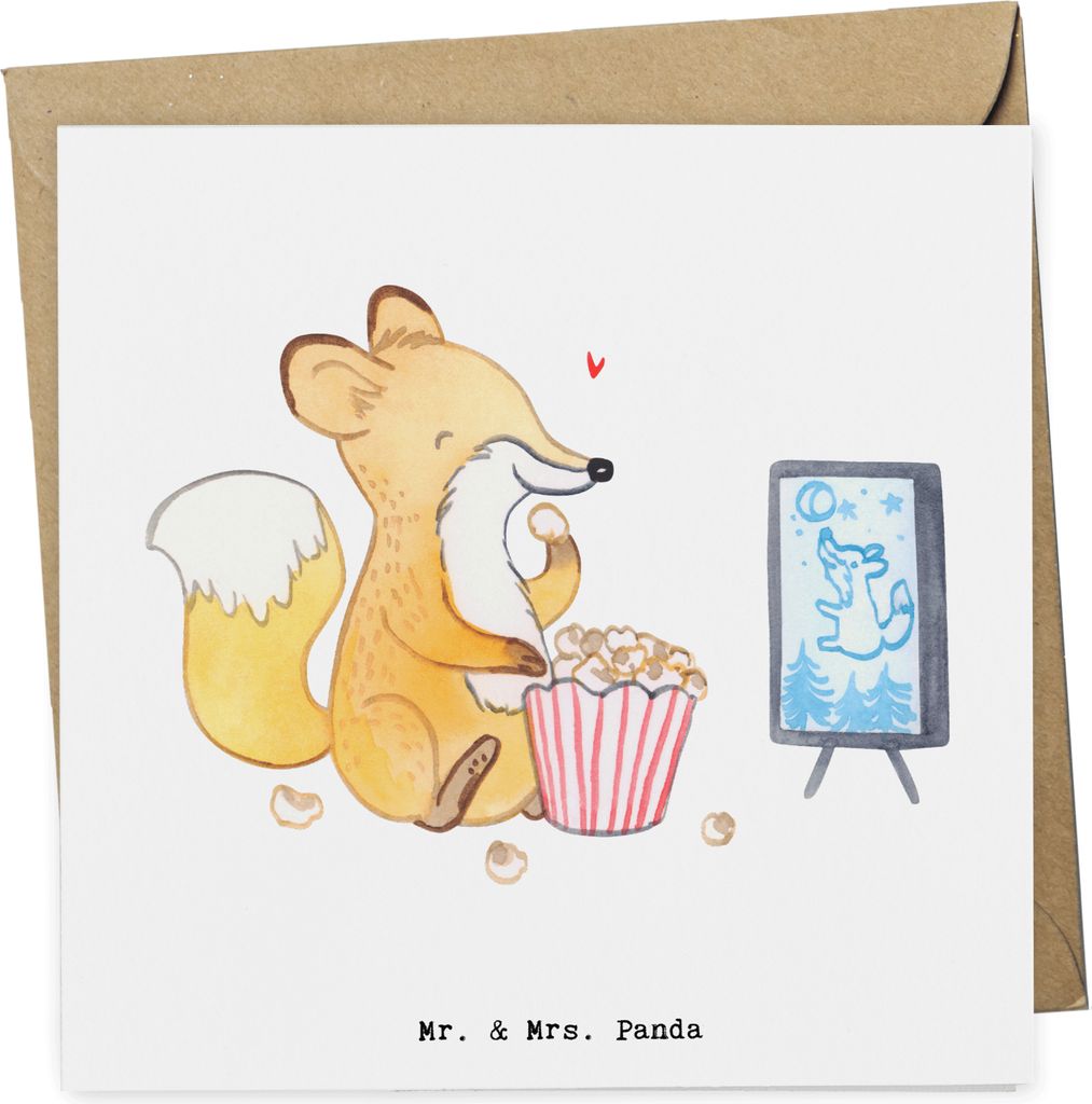 Mr. & Mrs. Panda Grußkarte Fuchs Filme gucken - Weiß - Geschenk, anlasskarte, TV, Klappkarte, Kino, Filmabend, doppelkarte, Glückwunschkarte, Fe...