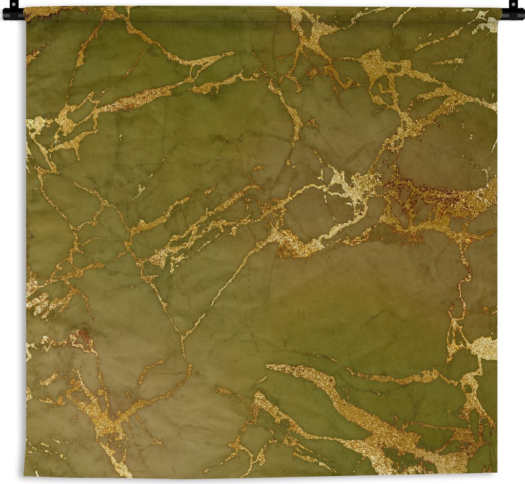 MuchoWow Wandteppich Wandbehang Marmor - Muster - Gold - Grün 150x150 cm Tapisserie Dekoration Wandtuch - Wohnaccessoires - Modernes