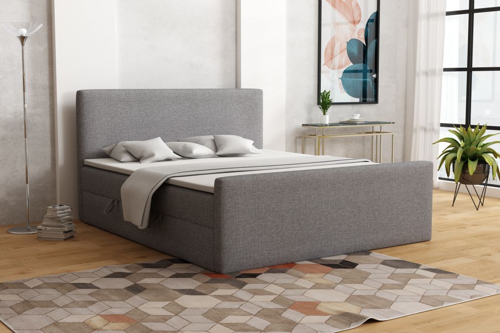 FEDVE Boxspringbett Schlafzimmerbett TAUROS mit 2 Bettkästen, Doppelbett mit Bonell-Matratze und Topper 200x200