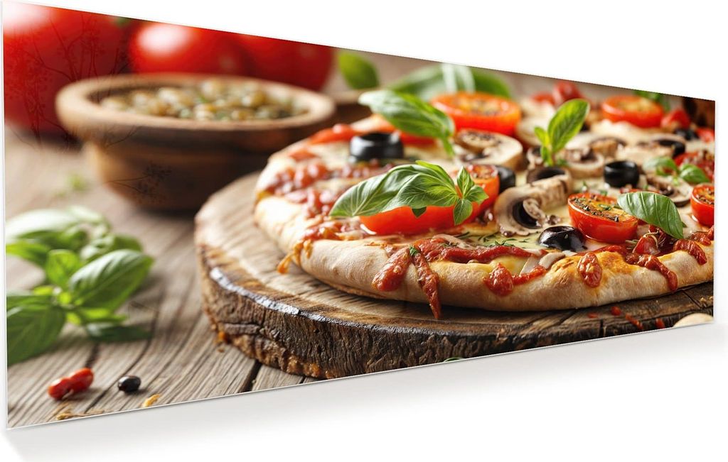 Glasbild 150x60cm in XXL für Wohnzimmer, Schlafzimmer Motiv Pizza im Holzofen
