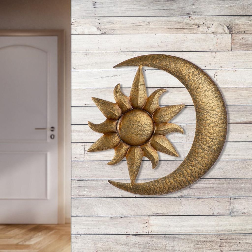 Gilde Wandrelief, Mond, Sonne, "Luminary", Metall, bronzefarben, VE 2, L. 2.5 cm, B. 56 cm, H. 55 cm 69579 4063387695791