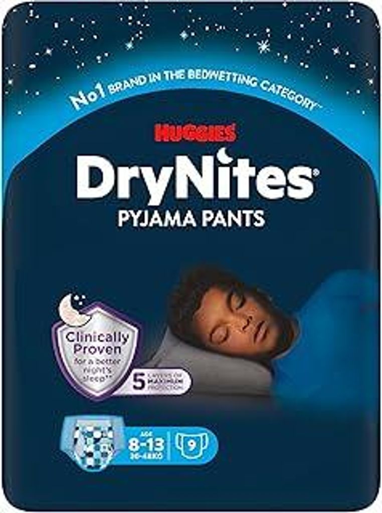 Huggies DryNites Nachtwindeln bei Bettnässen, für Jungen 8-13 Jahre (30-48 kg), 9 Stück