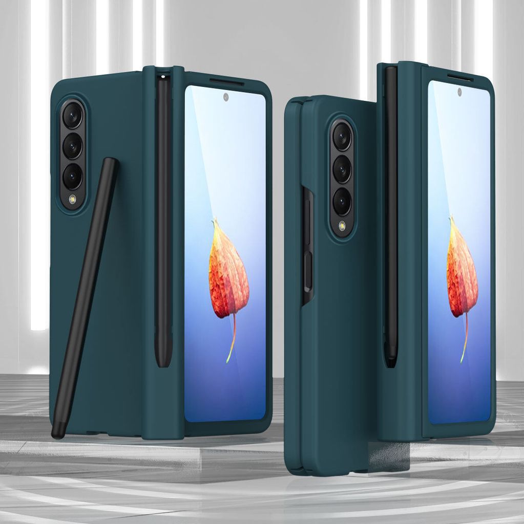 Galaxy Z Fold4 2022 Hülle mit Pen, Scharnierschutz Hartes PC Anti-Kratzer Schutzhülle mit Displayschutzfolie für Samsung Galaxy Z Fold 4 5G Grün
