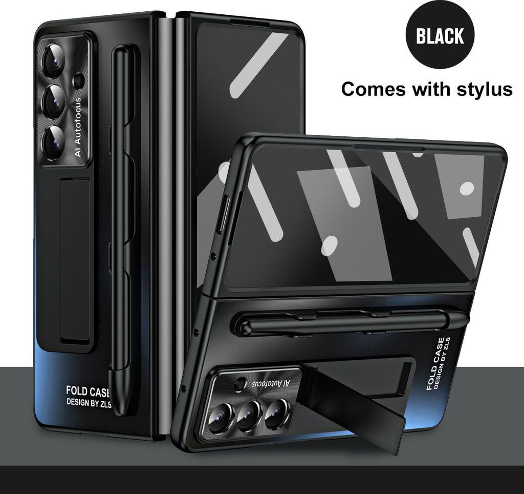 Hülle für Samsung Galaxy Z Fold 7 Hart PC Schutzhülle mit Displayschutz, Linsenschutz, Stander, Stifthalter Schwarz