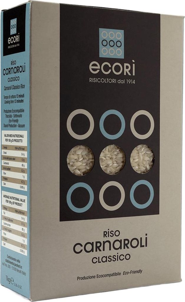 ECORÌ - Riso Carnaroli Classico 1kg - Anbau in Vercelli und Novara - Ideal für Risotto - Natürlich Glutenfrei - 100% Italienisch - Rückverfolgb...