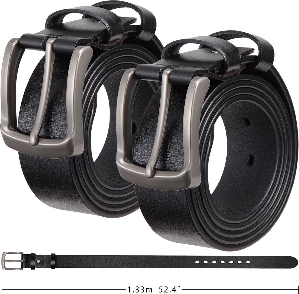 2×Gürtel Echt Jeans Herren Damen Ledergürtel Büffelleder Hosen Eckig 133cm Länge