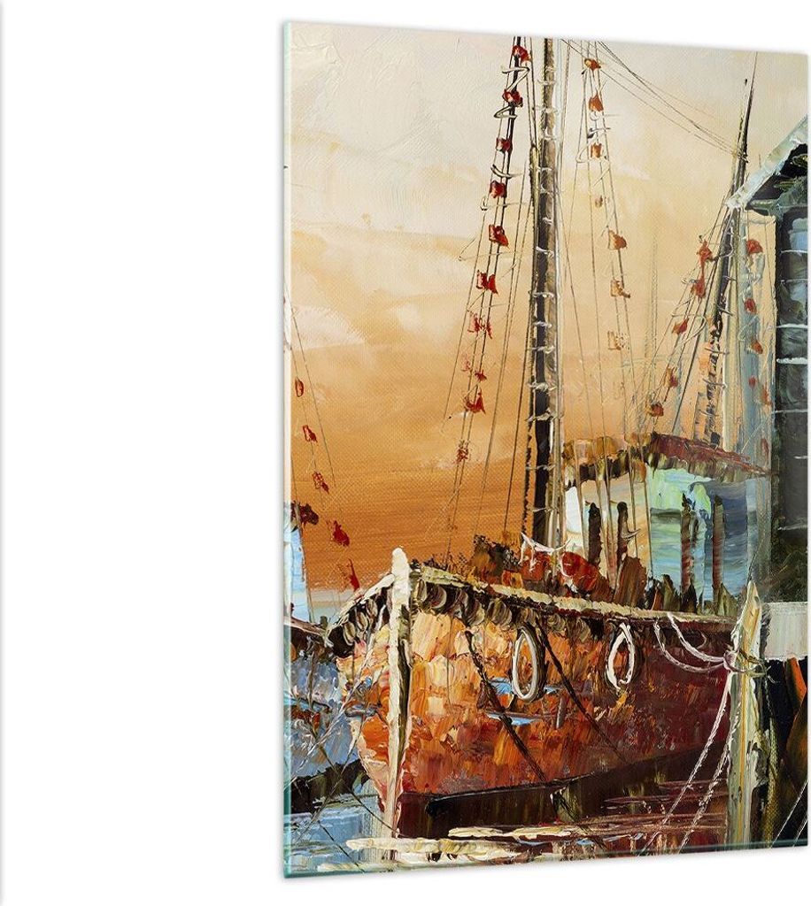 Bilder auf glas - Einteilig - Kutter Hafen Öl - 80x120cm - Produktbild 