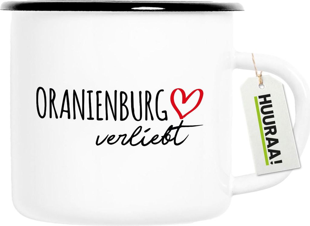 Huuraa Emaille Tasse Oranienburg verliebt 300ml Vintage Campingbecher Geschenkidee