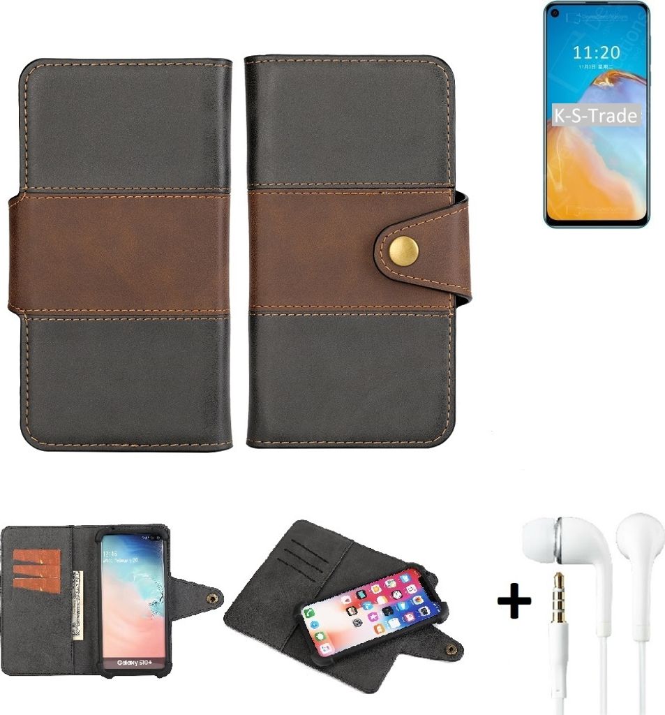 K-S-Trade Handyhülle Schutzhülle Bookstyle Wallet-Case kompatibel mit Coolpad Cool S + earphones Bumper rundumschutz schwarz-braun 1x