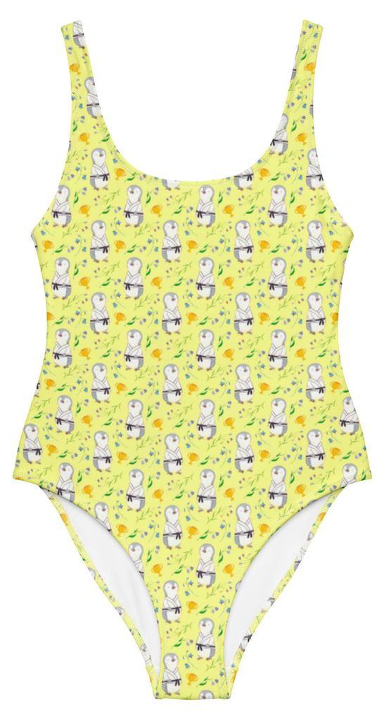 Mr. & Mrs. Panda Badebekleidung Pinguin Karate Größe L - Ecru - Geschenk, Selbstverteidigung, Schwimmanzug, Damen-Einteiler, Swimsuit, Bademode, ...