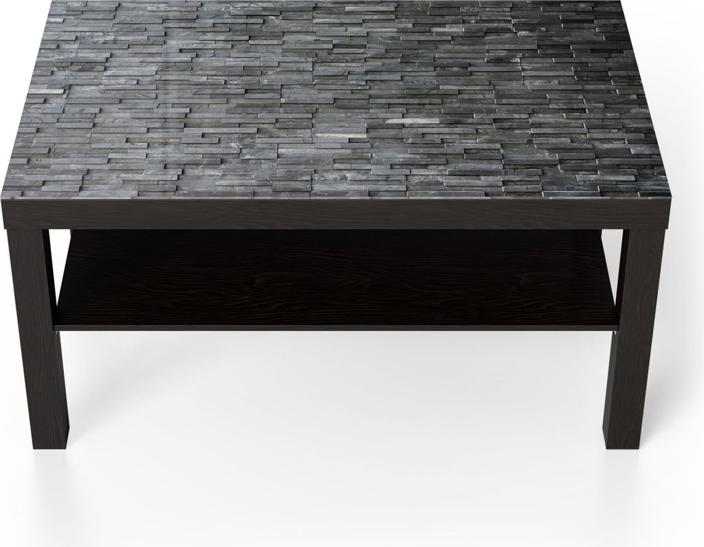 DEQORI Couchtisch 90x55 cm Schwarz 'Natursteinmauer' Glas Beistelltisch