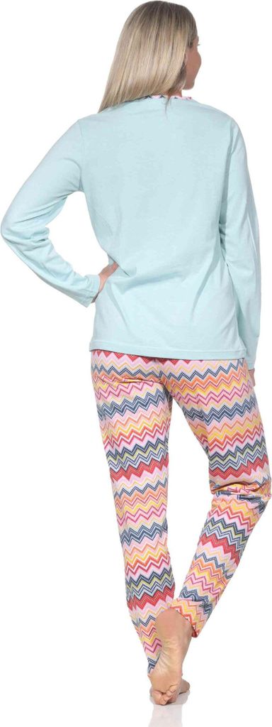 Normann Damen langarm Schlafanzug Pyjama in wunderschönen Ethno Optik ; hellblau , 44