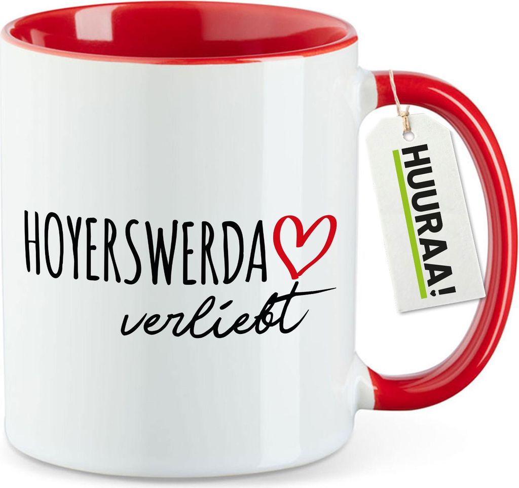 Huuraa Kaffeetasse Hoyerswerda verliebt 330ml Rot Keramik Kaffeebecher Geschenkidee