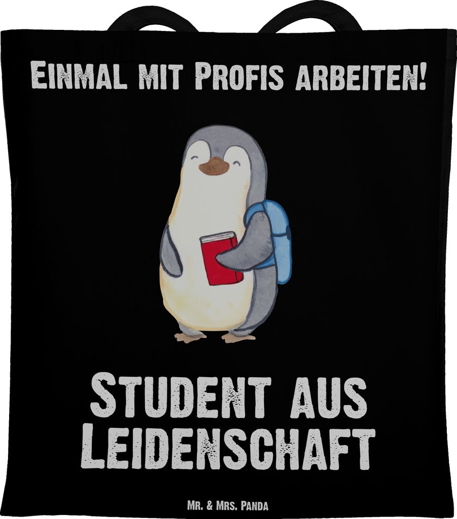 Mr. & Mrs. Panda Tote Bag Student Leidenschaft - Schwarz - Geschenk, Laptoptasche, Schultasche, Einkaufstasche, Baumwolltasche, Tasche