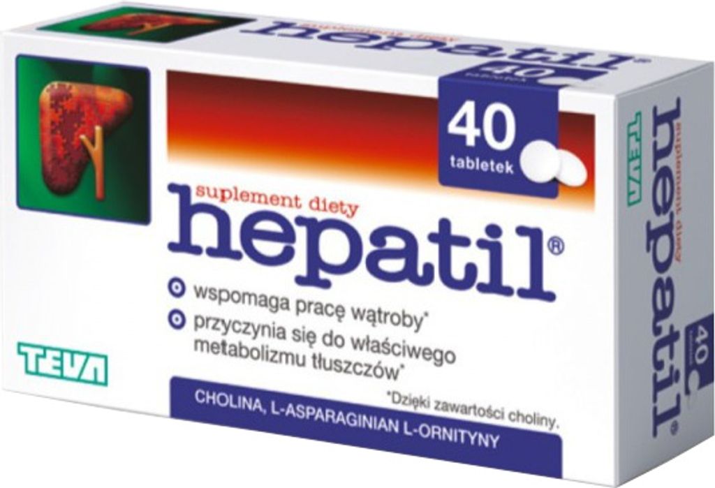 A box of Hepatil dietary supplement tablets.