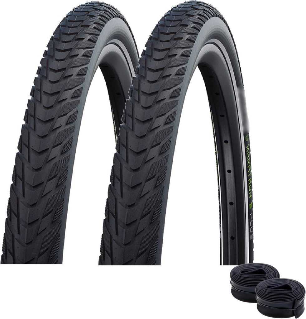 2 x Schwalbe Marathon E-Plus Smart D-Guard E-50 Schwarz-Reflex 50-584 + 2 x Schwalbe Schläuche DV19 inkl. Reifenheber
