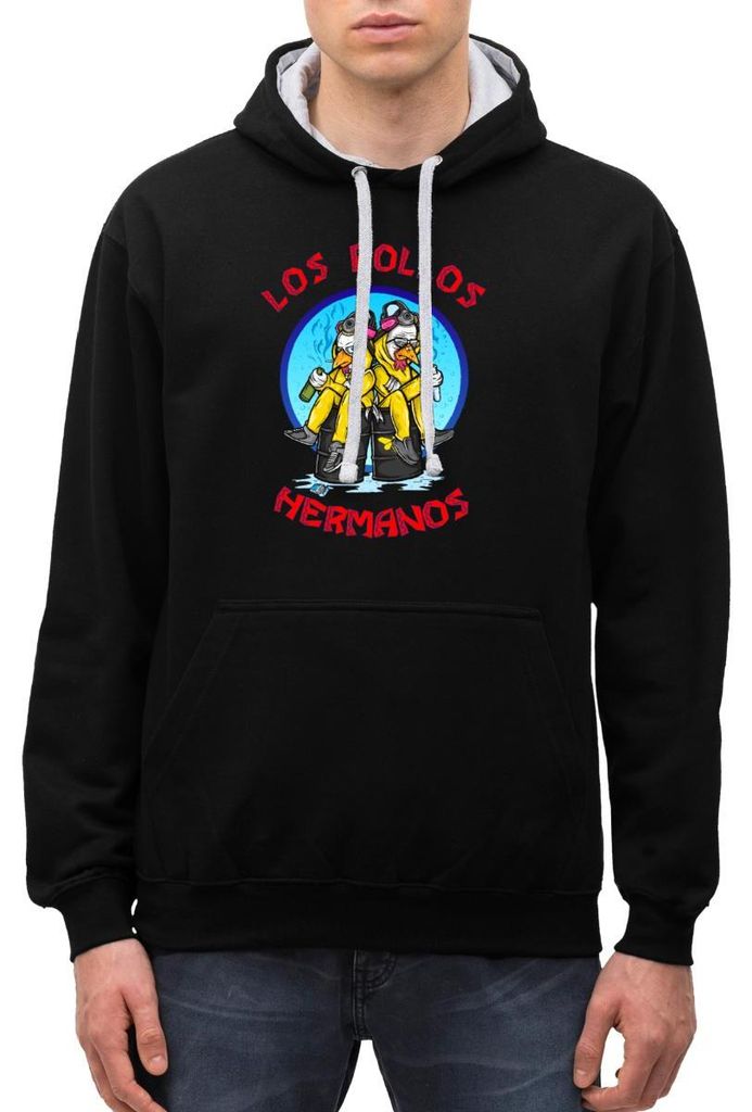 Spreadshirt Breaking Bad Los Pollos Hermanos White Pinkman Uni Kontrast Hoodie, S, Schwarz/Grau meliert