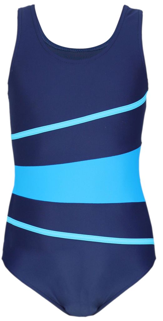 Aquarti Mädchen Badeanzug mit Ringerrücken, Farbe: 026A Dunkelblau / Türkis / Himmelblau, Größe: 140