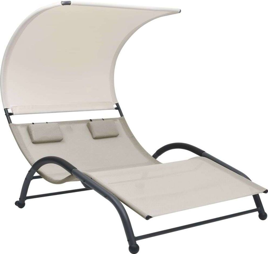 Doppel-Sonnenliege mit Sonnendach Textilene Creme , Gartenliegen Design 2024