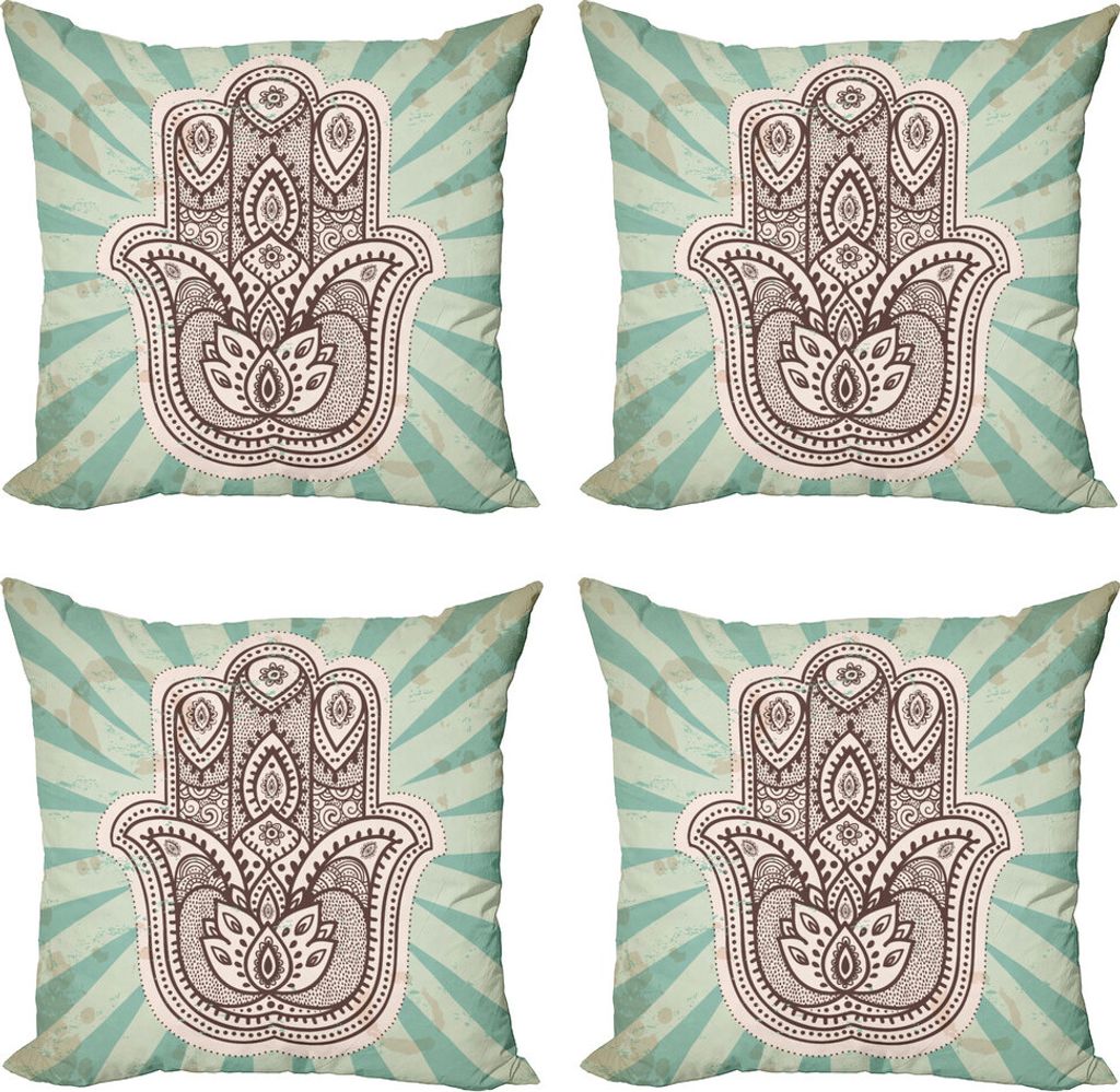 ABAKUHAUS Mandala Kissenbezug Set (4 Stück), Naher Osten Hand, Moderner Doppelseitiger Digitaldruck, 50 cm x 50 cm, Blassgrün Braun