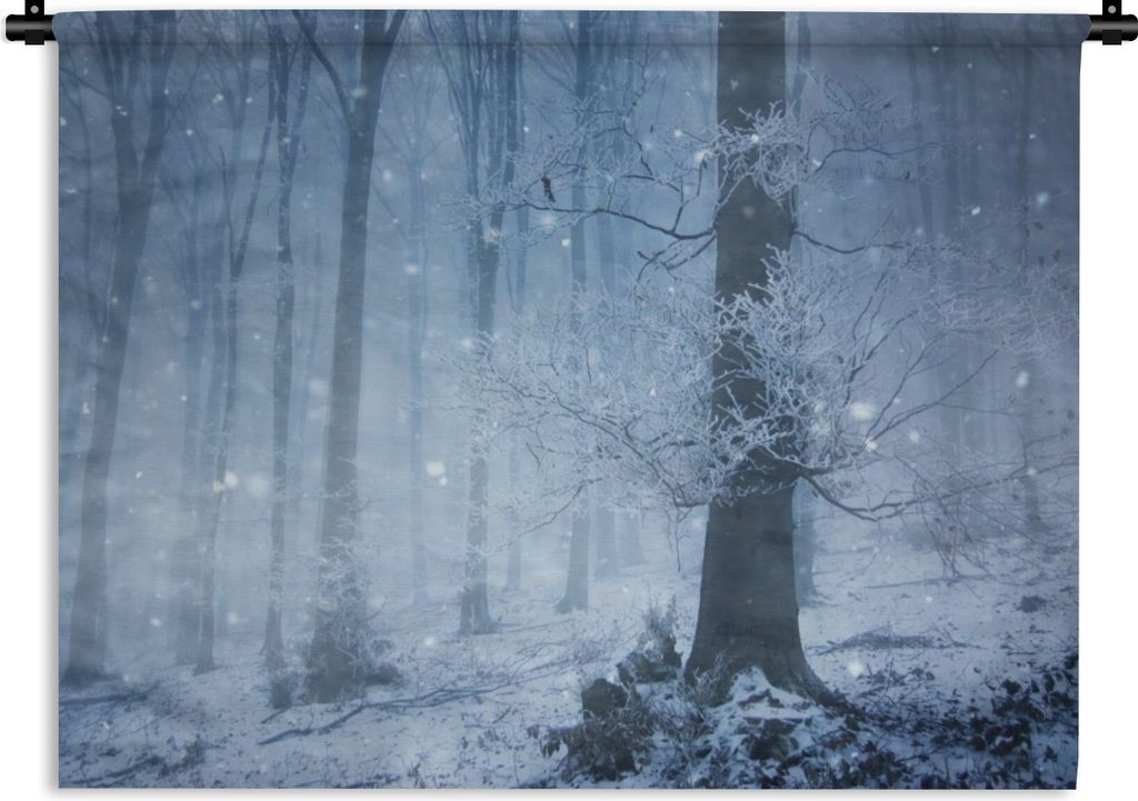 MuchoWow Wandteppich Wandbehang Wald - Winter - Schnee 120x90 cm Tapisserie Dekoration Wandtuch - Wohnen - Aufhänger für die Wand
