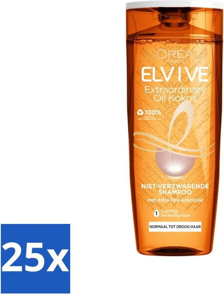 L'Oréal Paris Elvive Shampoo Extraordinary Oil Kokosöl für trockenes Haar 250 ml - Vorteilspack - 25 Stücke