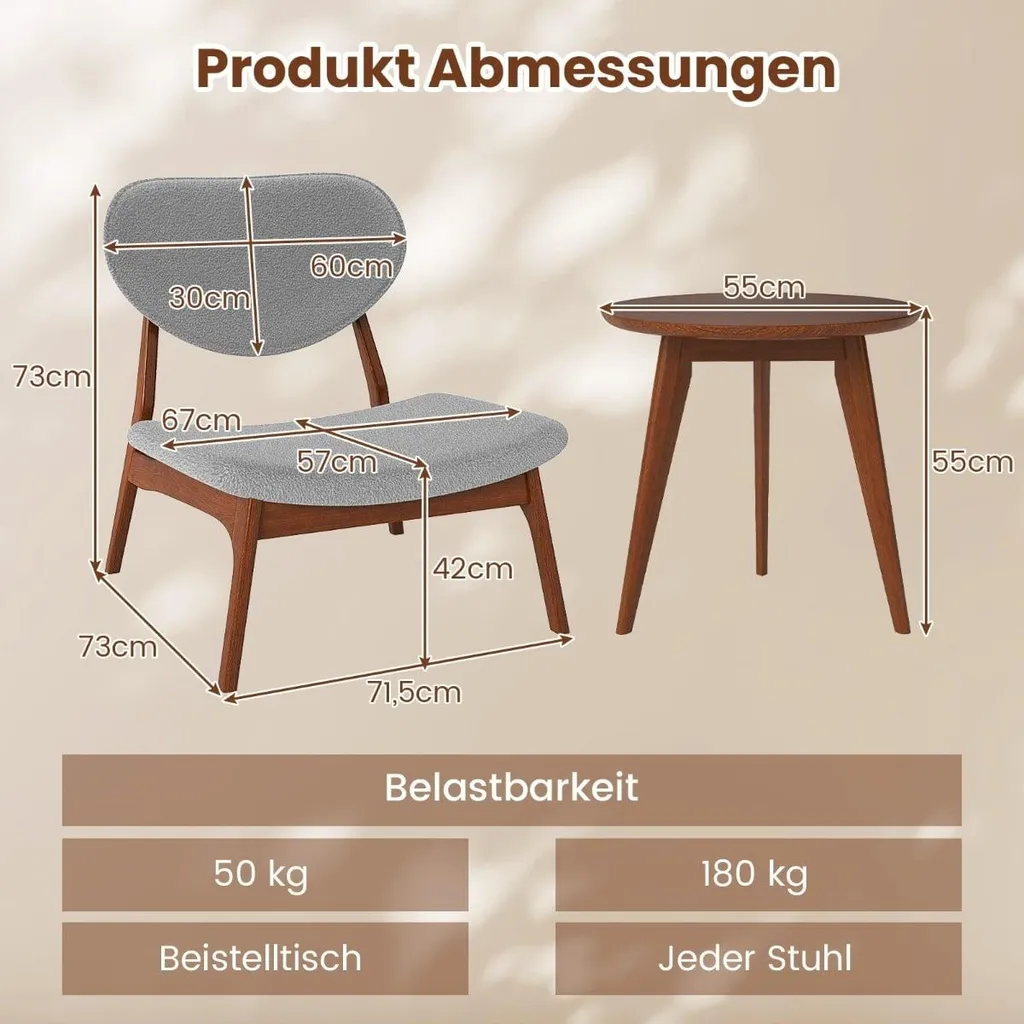 Petit espace : l'ensemble table et 2 chaises gris clair pour salon - 2