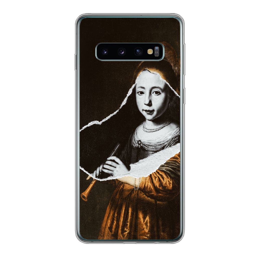 MuchoWow Handyhülle Schutzhülle Hülle für Samsung Galaxy S10 Elizabeth-Spiegel - Dirck Dircksz Santvoort - Schwarz - Weiß Silikon Softcase H...