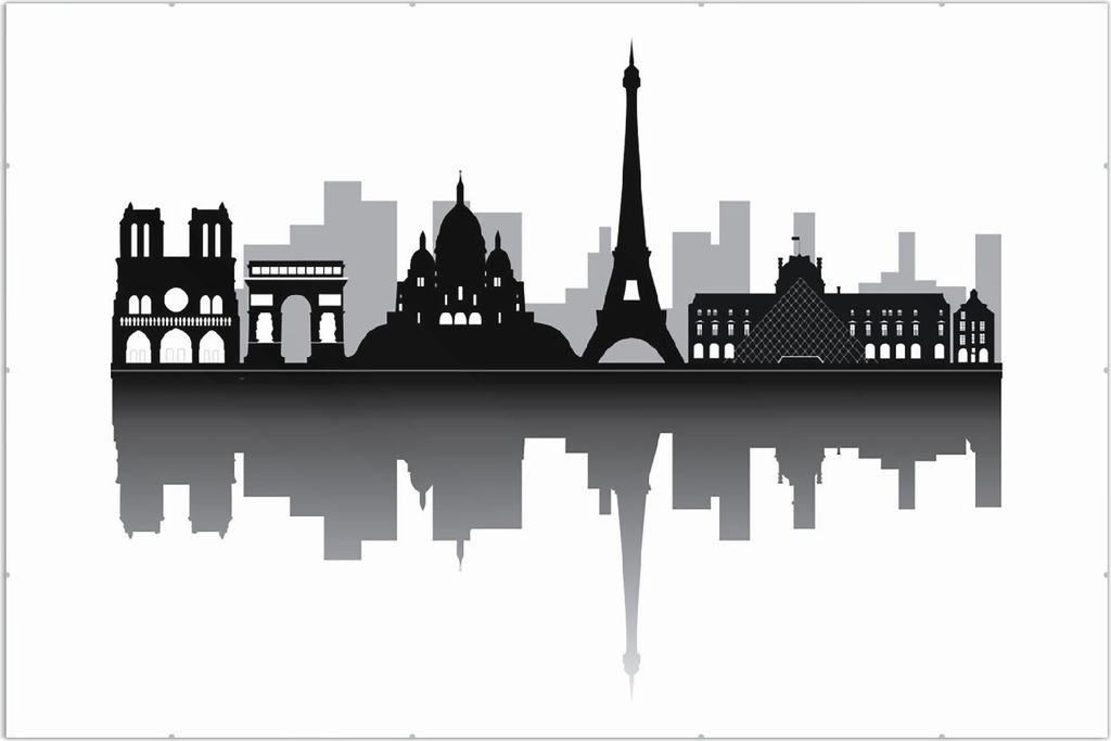 Wallario Wandbild Silhouetten Pariser Sehenswürdigkeiten, Größe: 61 x 91,5 cm, Poster mit rahmenlosen Bildhalter