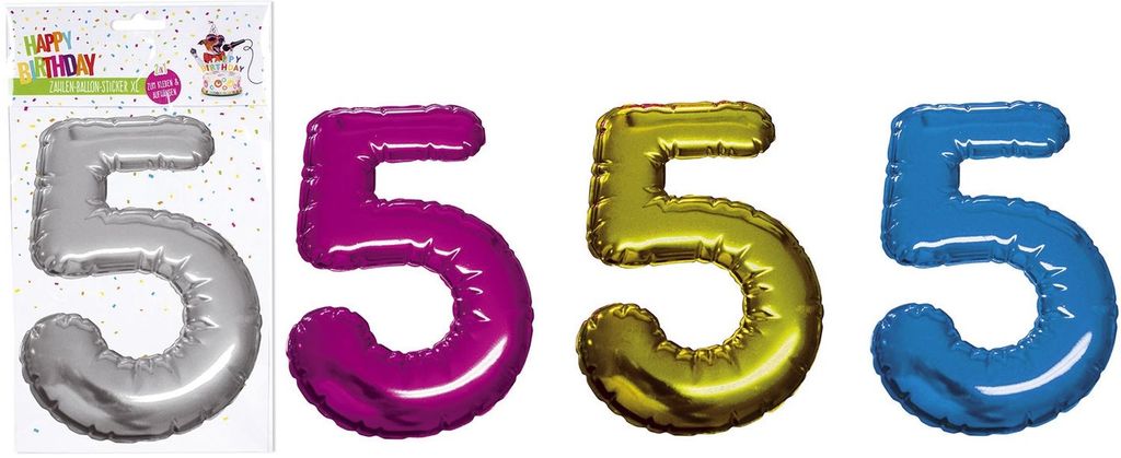 Trendhaus 947352 Ballon Sticker Zahl 5 - sortiert Produktbild 