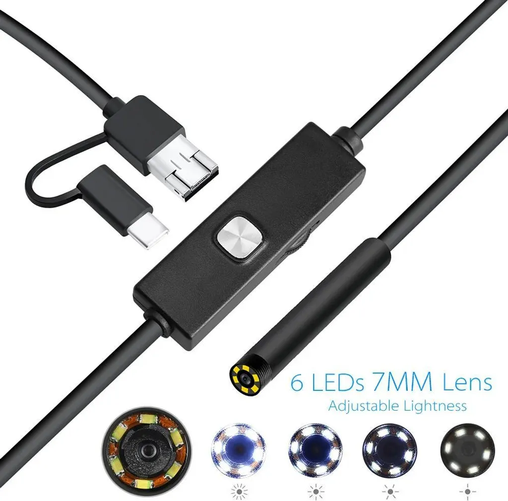 Endoscopio Impermeabile 3 in 1 per Scarichi e Tubi | Cavo 1m 6 LED