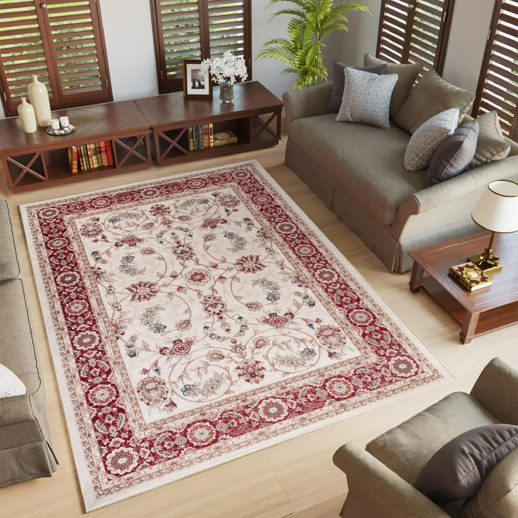 Tapis de Salon Classique COLORADO 120x170 cm Blanc Crème et Rouge