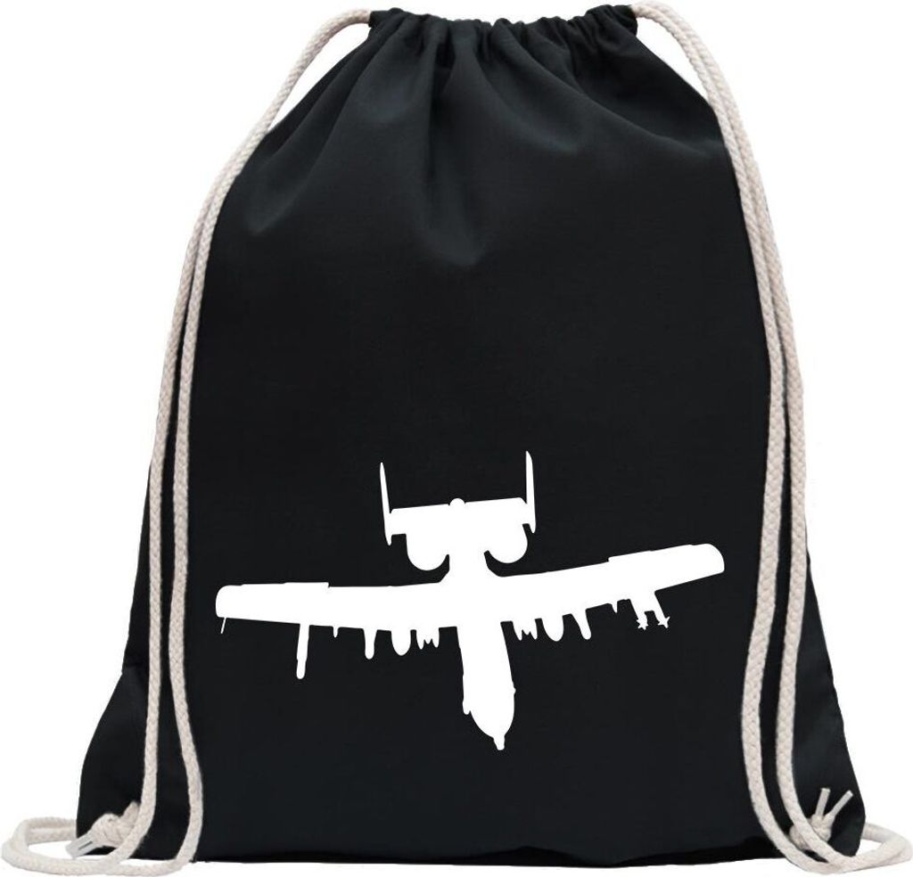 Kiwistar - Turnbeutel - schwarz - Drohnen Militäreinsatz Flugzeug - Fun Rucksack Sport Beutel Gymsack Baumwolle mit Ziehgurt