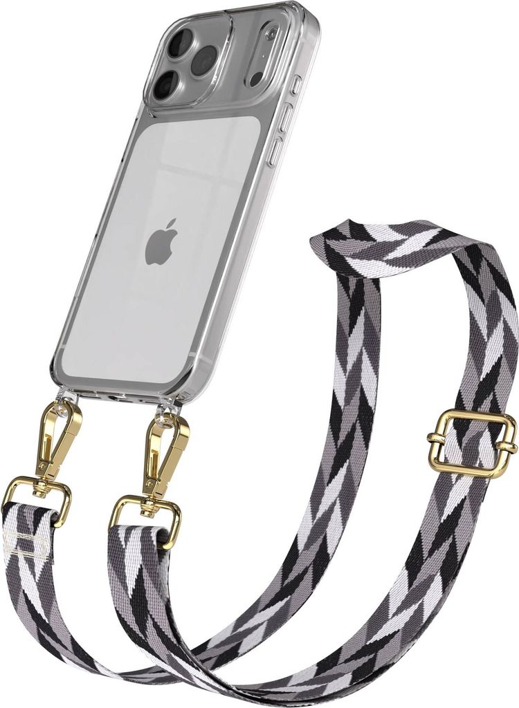 EAZY CASE Handykette - Verstellbarer Trageriemen kompatibel mit Apple iPhone 17 Pro Max, Handykordel mit transparenter Silikon-Hülle, Karabiner Go...