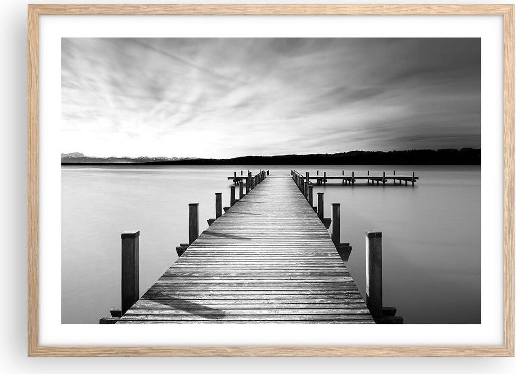 Gerahmtes Poster - Rahmen in heller Eiche - Brücke Frieden Wasser - 70x50 cm - Wand Bild - Wanddeko - Wandbilder - Kunstposter - Wandposter - Bild...