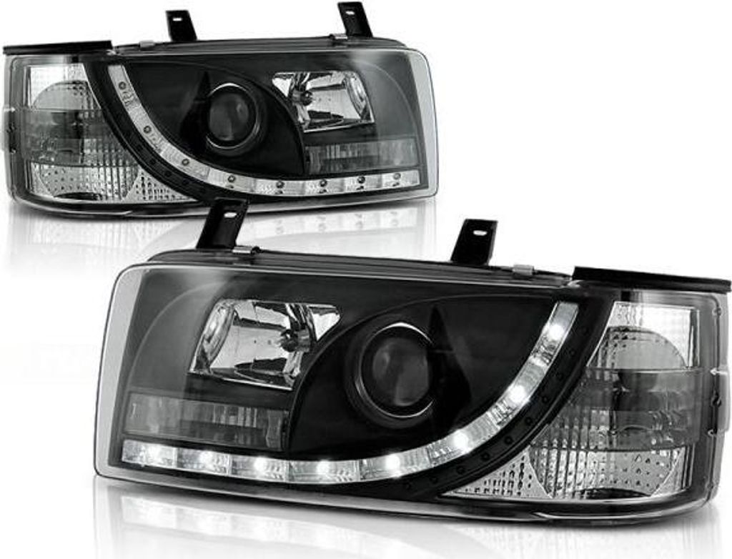 Scheinwerfer LED Tagfahrlicht Optik passend für VW T4 Bus Bj. 90-03 Schwarz