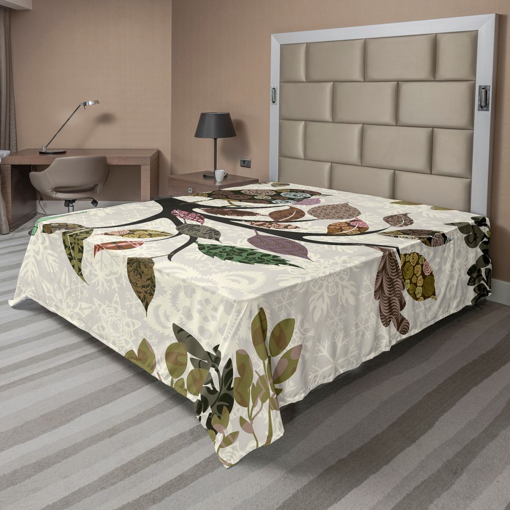 ABAKUHAUS Natur Bettlaken, Frühlings-Blumen Vögel Französisch Jahrgang Rustic Thema Stil Abstrakte Ornamentik, weiches bequemes oberes Bettlaken...