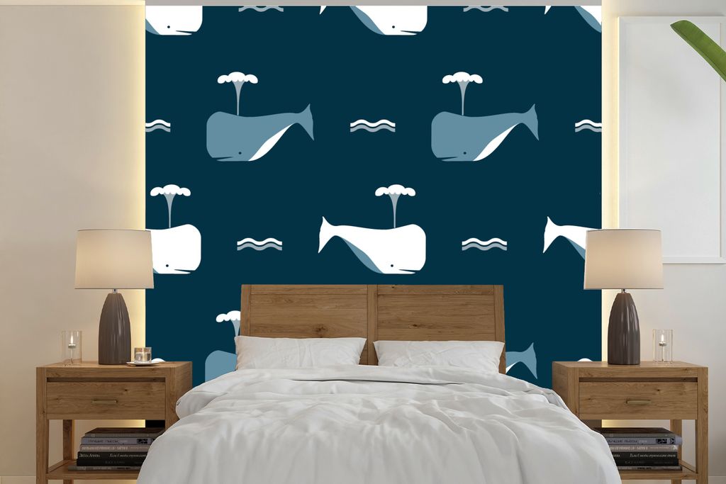 MuchoWow Fototapete für Wohnzimmer oder Schlafzimmer Wandtapete Vinyl Motivtapete Muster - Wal - Wasser - Kind - Kinder - Kinder - 300x300 cm - ...