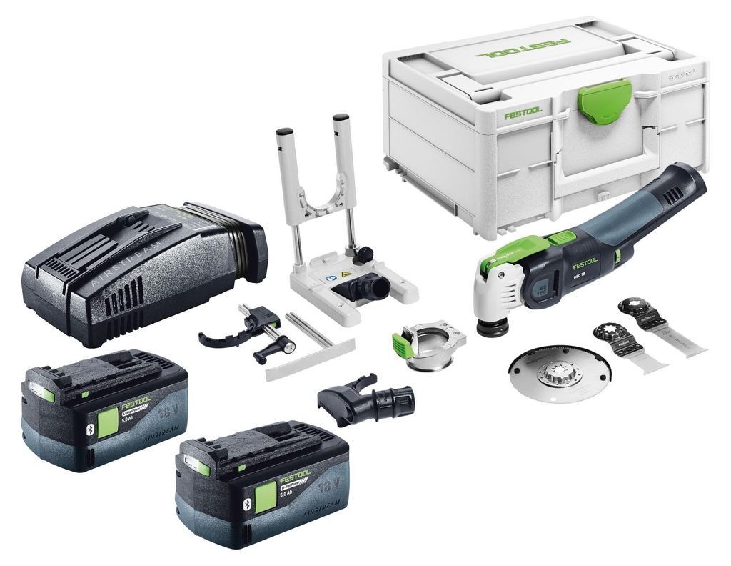 Festool OSC 18 E-Basic Set Akku Oszillierer 18 V Starlock Max Brushless + 2x Akku 5,0 Ah + Schnellladegerät + Systainer
