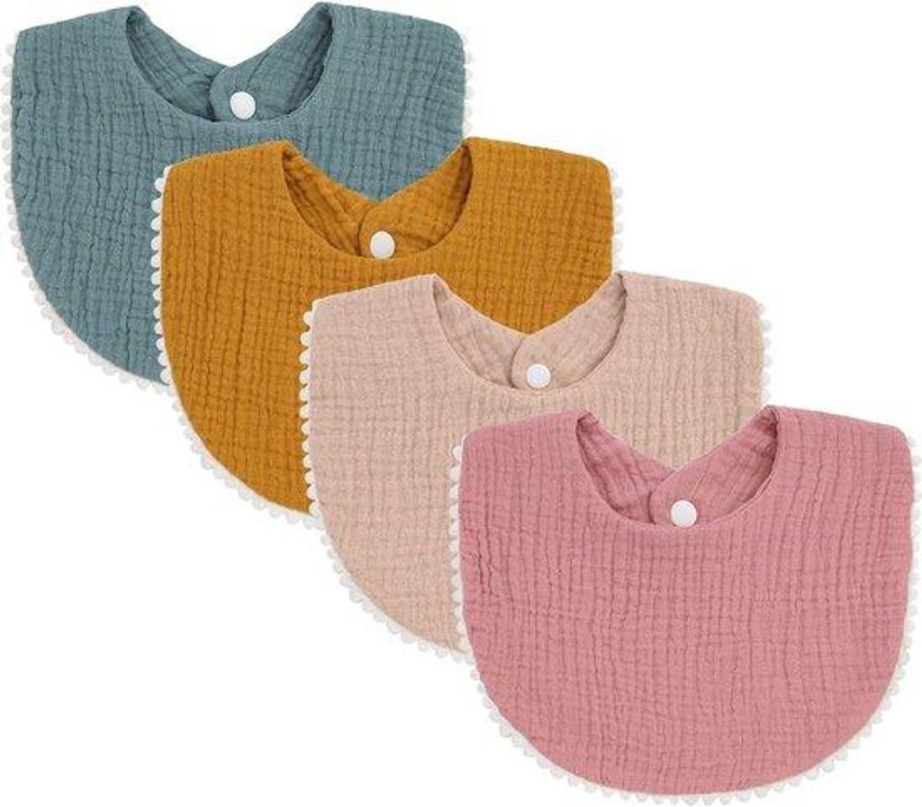 Baby-Lätzchen-Set, 4er-Pack mit Druckknöpfen für Jungen und Mädchen