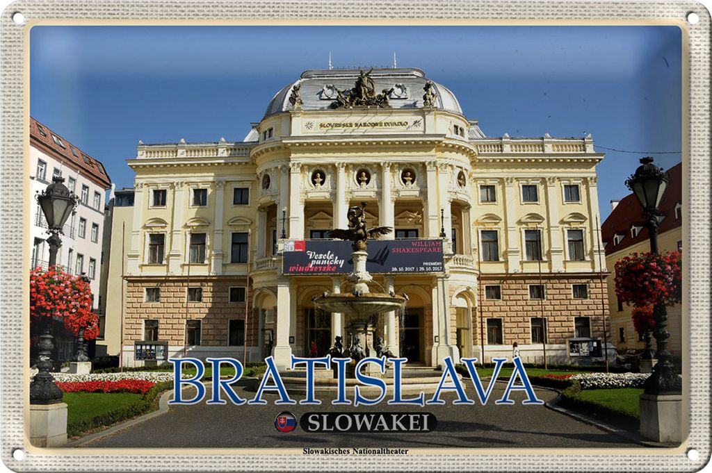 Blechschild Reise 30x20cm Bratislava Slowakei Slowakisches Theater