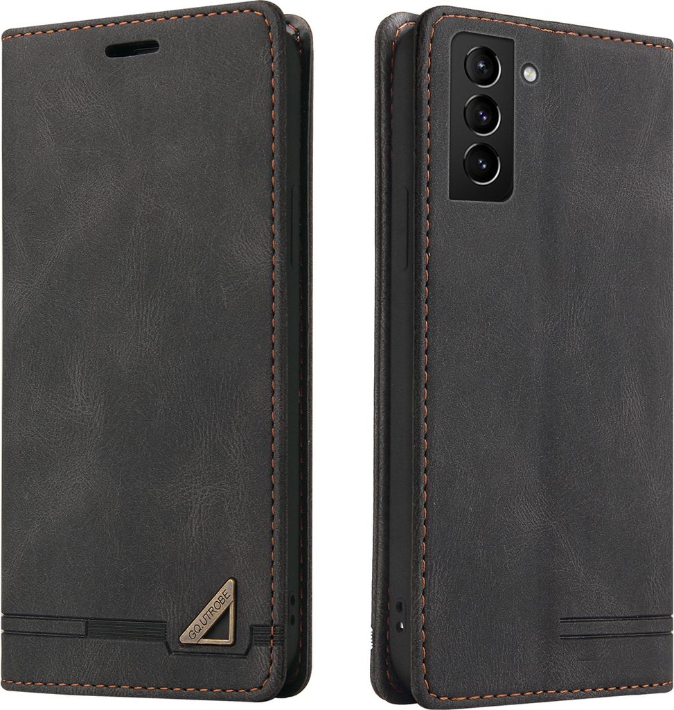Hülle für Samsung Galaxy S22+ / S22 Plus 5G, Vintage Flip Ledertasche mit Kartenfach Ständer Schutzhülle Schwarz