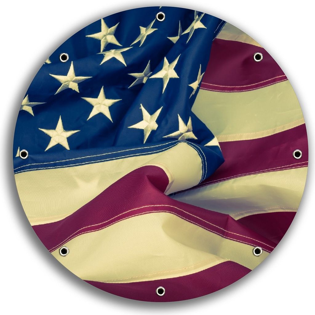 Wallario rundes Outdoor-Poster für Garten oder Balkon, Motiv Amerikanische Flagge im Wind, 30 cm Durchmesser