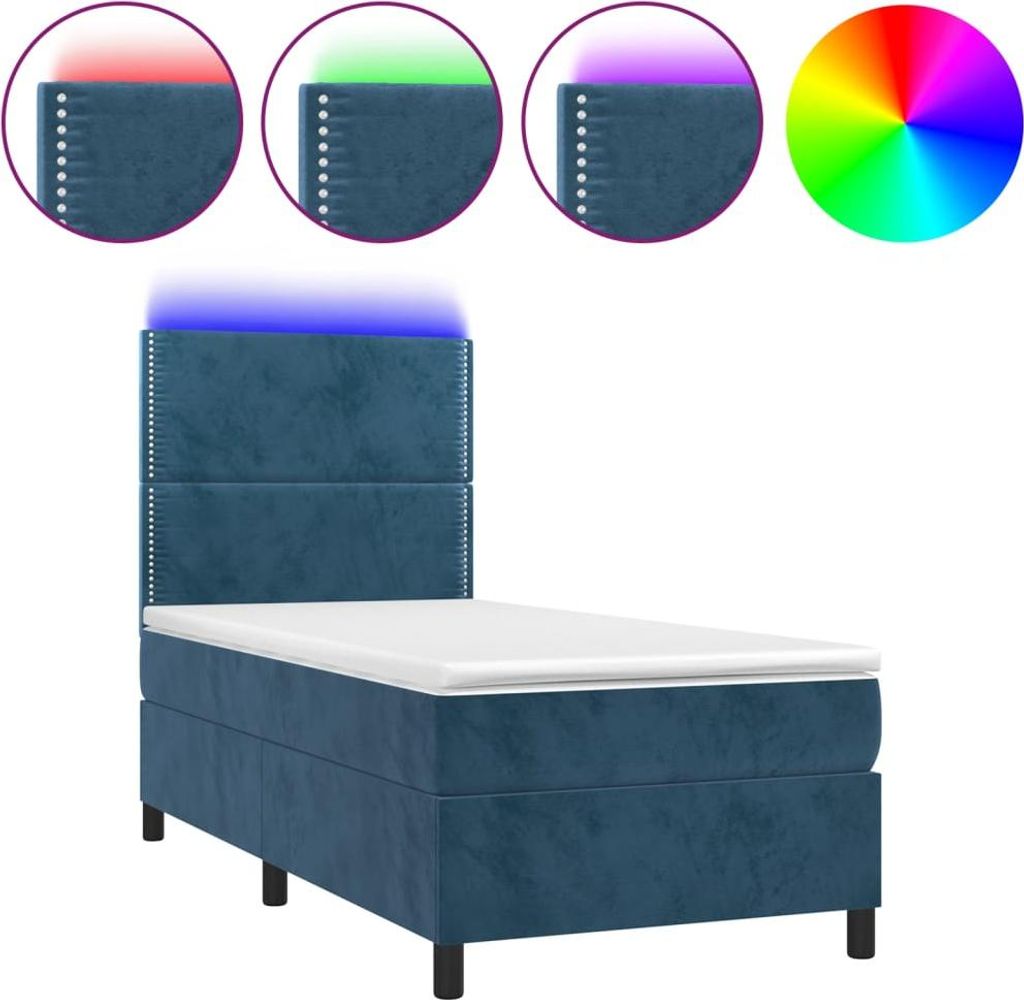 vidaXL Boxspringbett mit Matratze & LED Dunkelblau 90x190 cm Samt