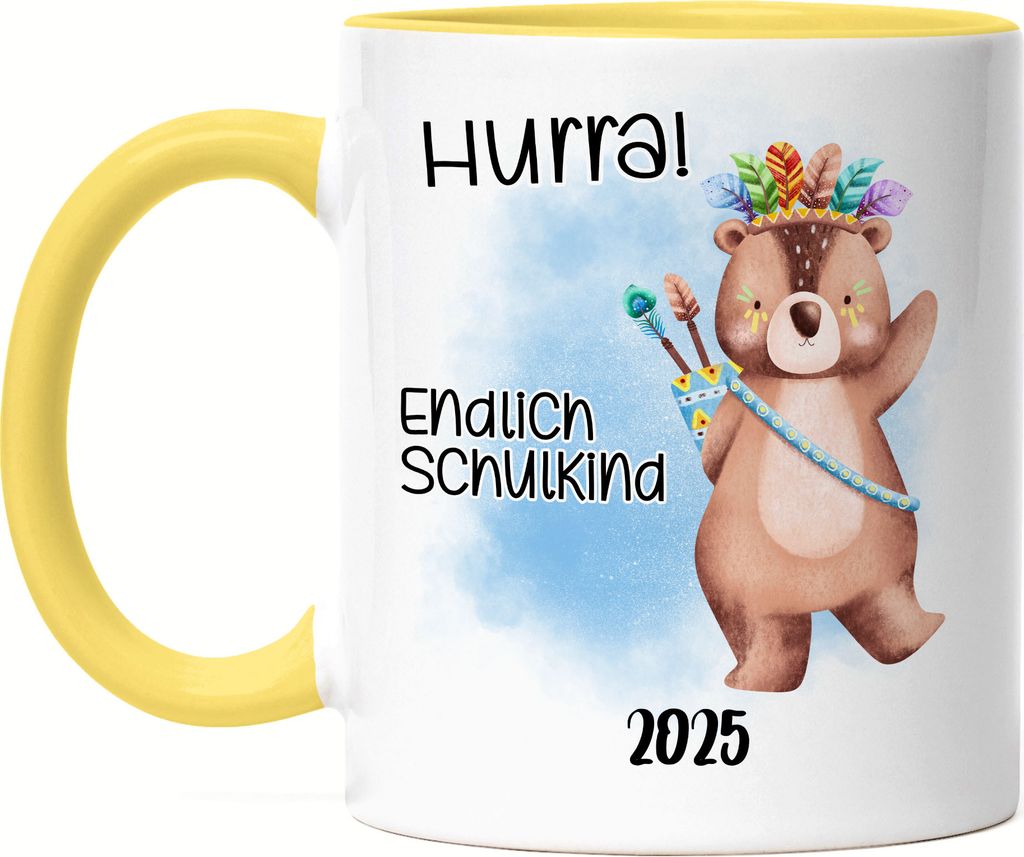 Endlich Schulkind 2025 Bär Tasse Gelb Erstklässler Einschulung Tochter Neffe Nichte Schulanfang Schuleinführung