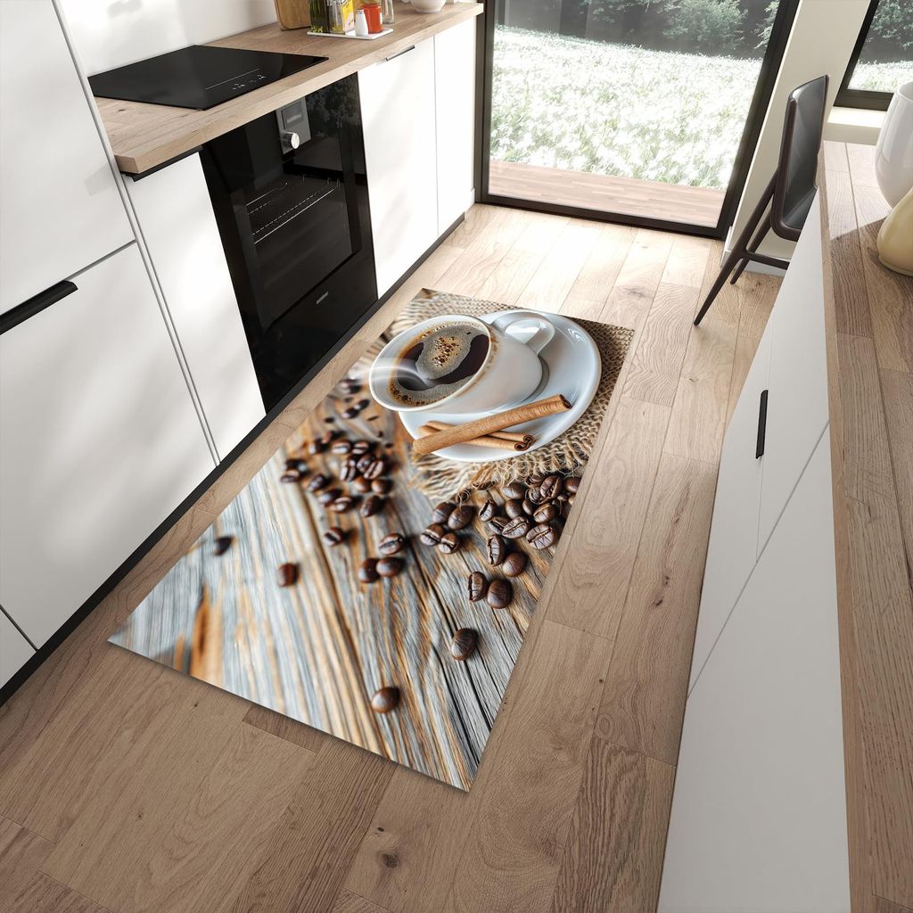 Küchenteppich 90x180cm rutschfest & abwischbar PVC Läufer - Kaffee Zimt