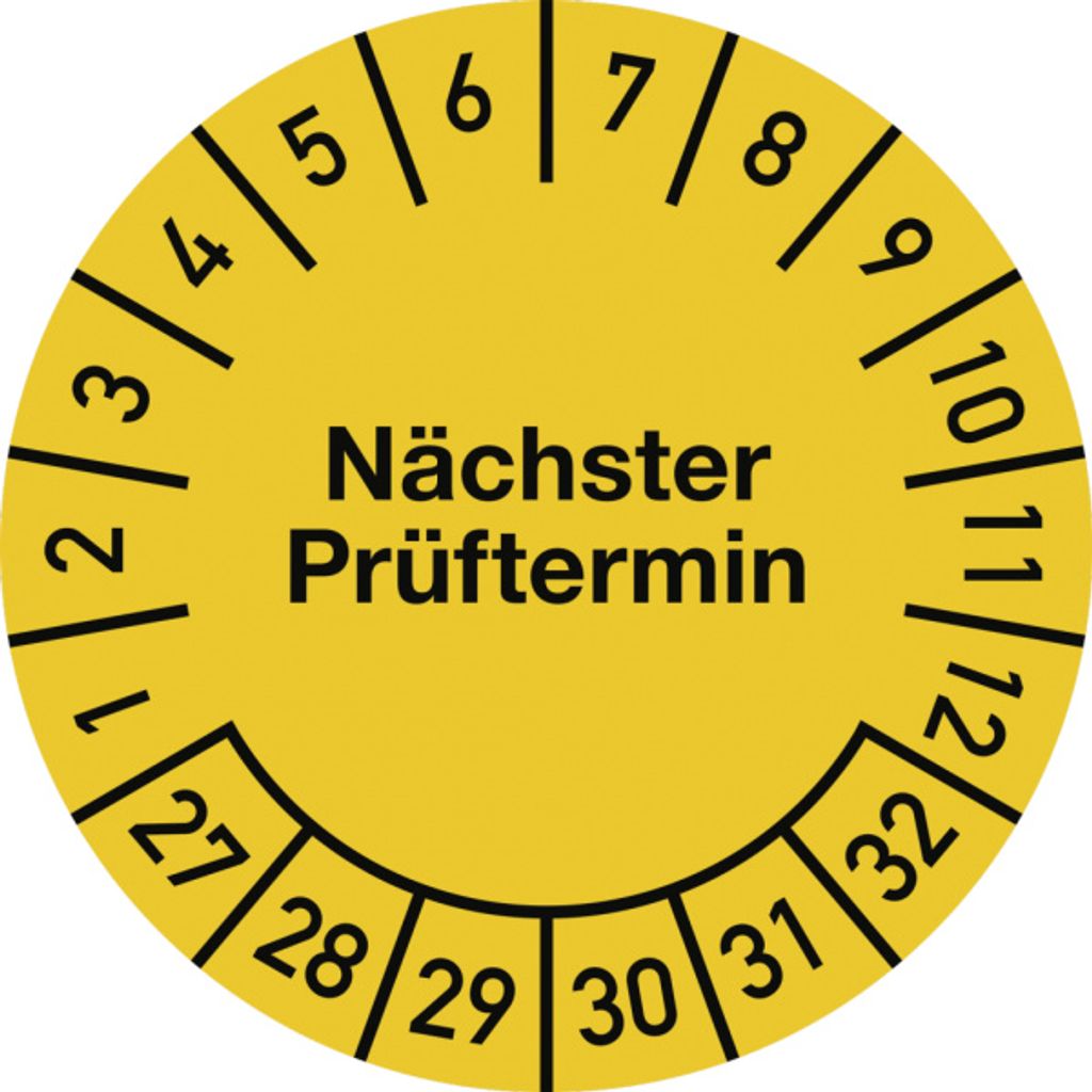 Dreifke Prüfplakette Nächster Prüftermin 2027-2032, Folie, gelb, Ø 20 mm, 10...